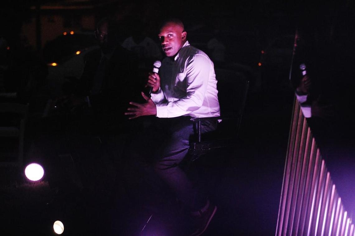 New York artist Hank Willis Thomas speaks Oct. 17, 2017, at the dedication of his new artwork, ‘All Power to All People,’ at Town Center Apartments in Opa-locka.