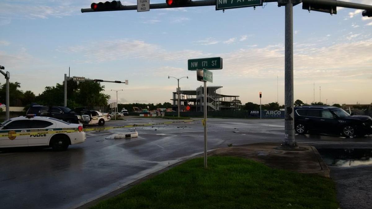 The Sunday morning crash involving a marked patrol car at Northwest 171st Street and Seventh Avenue.