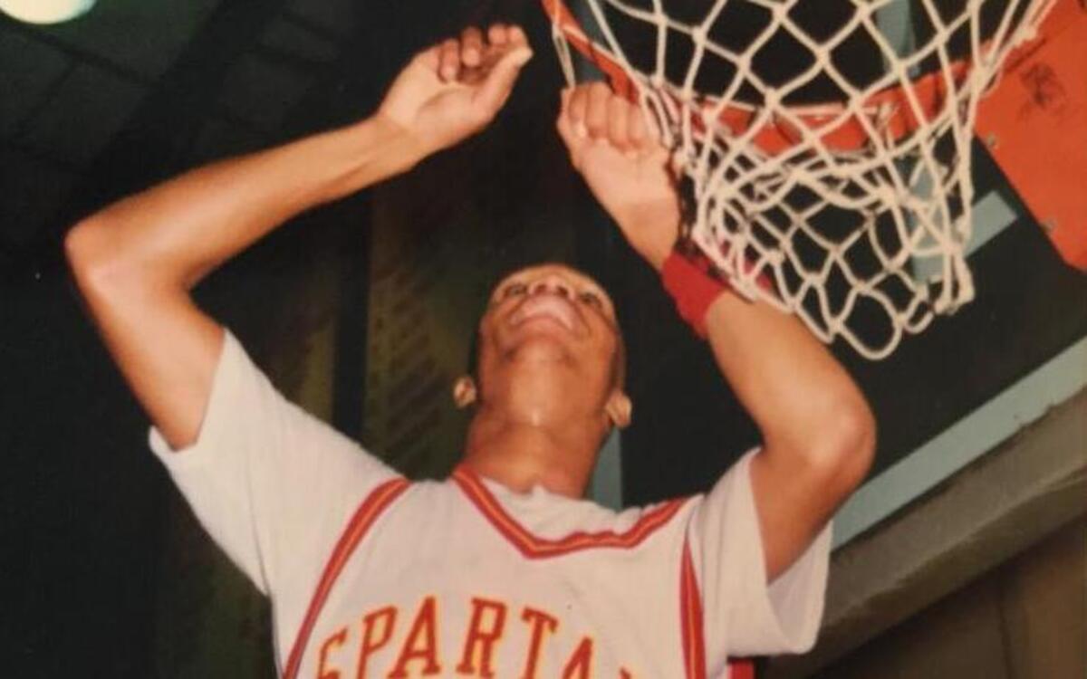Pinder cut down the net after the Pace Spartans prevailed in the district championships in 1991.