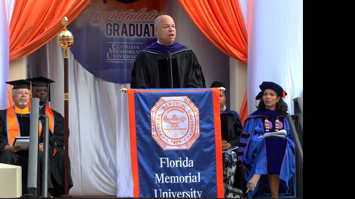 
“You have to make your own mistakes, but hopefully you will learn from them.” U.S. Secretary of Homeland Security Jeh Johnson gave the commencement speech at Florida Memorial University on Saturday, May 2, 2015.
