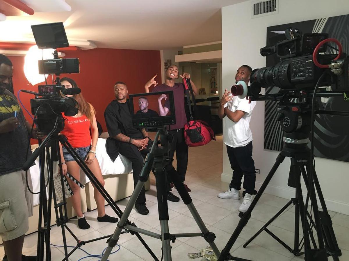 The cast and crew working on “Murder Gardens,” a TV web series directed by a Miami Gardens resident.