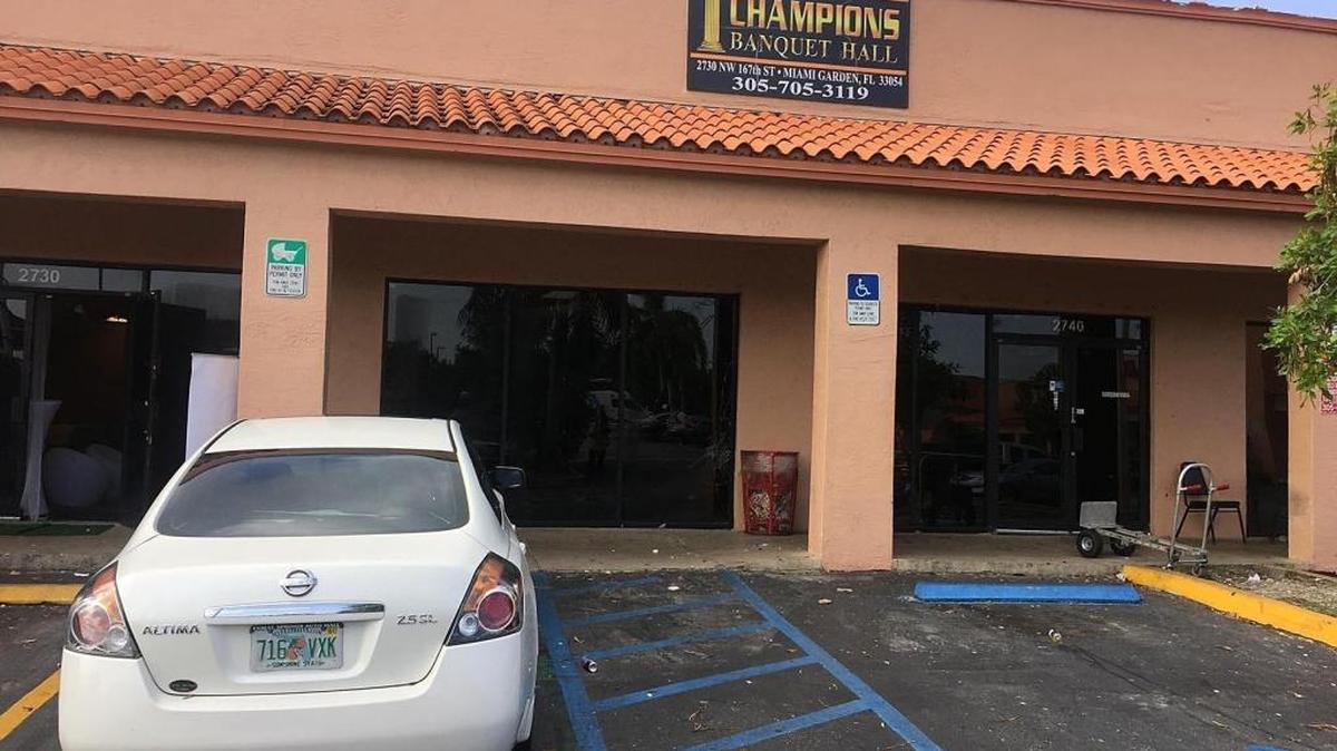 Scene Friday morning, May 26, 2017, at the Champions Banquet Hall at NW 2730 NW 167th Street, after an early morning shooting left 4 people injured.