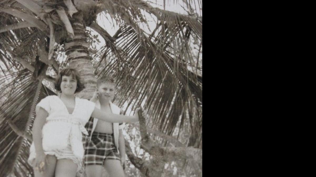 
combo cut
above left ...... Anita Meyer Meinbach and brother Joel climbing palm trees at Matheson Hammock. 
above right ...... Lucy and Alan Meyer, parents of Anita Meyer Meinbach, at their home in Westchester.
