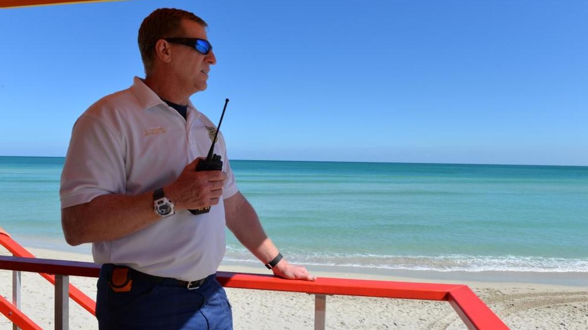 ‘I came to Miami Beach in 1993, which gives me a little over 23 years working for the Miami Beach Fire Department’s Ocean Rescue division,’ says lifeguard Gerry Falconer.