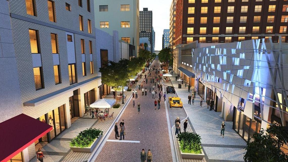 A rendering displaying entrepreneur Moishe Mana’s vision for a revitalized Flagler Street in downtown Miami.