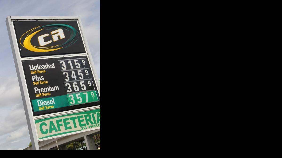 
Gas prices are expected to drop below $3 in South Florida over the next few weeks as overproduction and low demand drive oil prices down worldwide. Pictured is the price of gas 2800 block of Northwest 12th Avenue.
