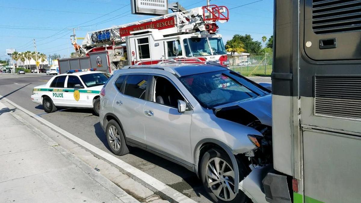 An SUV slammed into the back of a Miami-Dade Transit bus July 3, 2017, at Northwest 79th Street and Eighth Avenue sending eight people to the hospital.