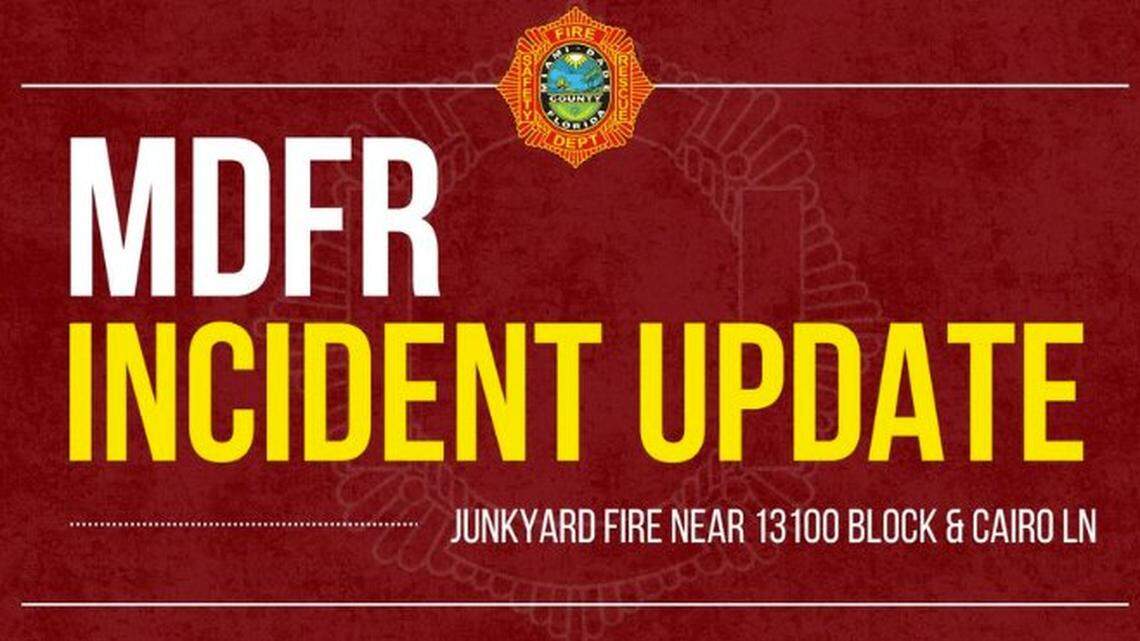 Miami-Dade crews battle five-alarm fire at Opa-locka junkyard