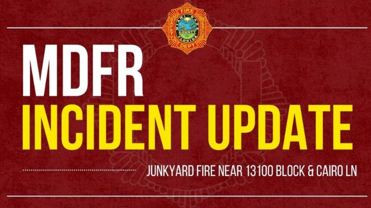 A junkyard fire in the Opa-locka area had Miami-Dade Fire Rescue warning residents of smoke in the area and asking people to steer clear of the scene.