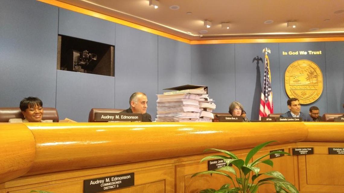 County Commissioner Esteban ‘Steve’ Bovo brought stacks of previous transit studies — which never led to anything being built.