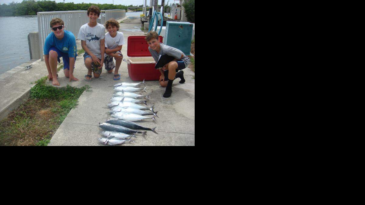 
The first Fam Slam Fishing Classic raised funds to help abused, neglected and disabled children. From left: organizer Scott Hellinger, winners Ari Alcalay and Ilan Alcalay, and organizer Koby Krinsky.
