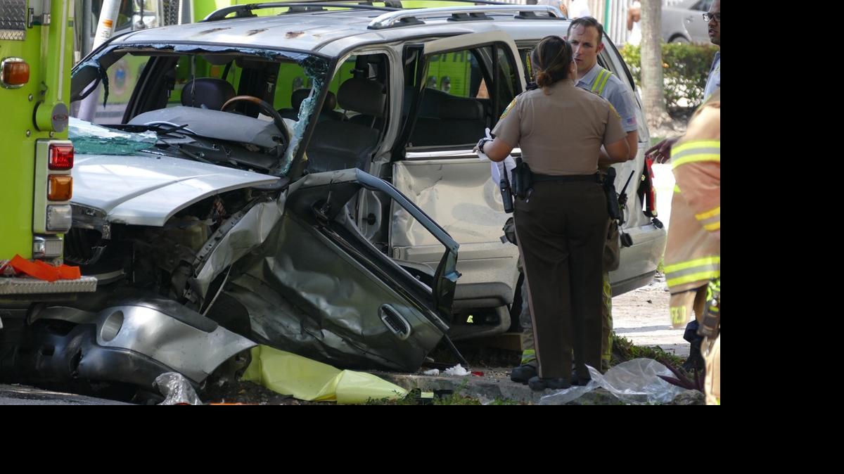 
Wreckage of a three-car collision at Northeast Second Avenue and 119th Street, Friday, May 22, 2015.
