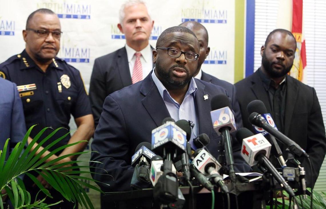 North Miami City Manager Larry Spring addresses the press regarding the shooting of Charles Kinsey by Ofc. Jonathan Aledda.