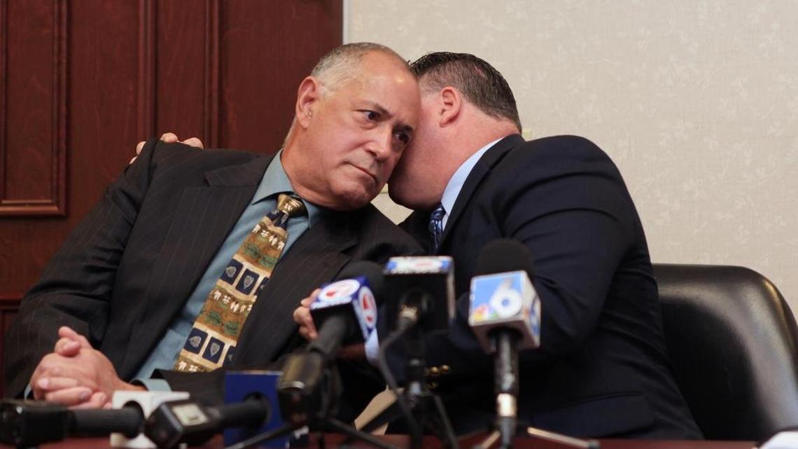 From left, former North Miami Police commander, Emile Hollant and his lawyer, Michael Pizzi, during a press conference at Pizziâs office in Miami Lakes, to speak about a lawsuit filed in Federal Court in Miami on behalf of Hollant against the City of North Miami. November 17, 2017.