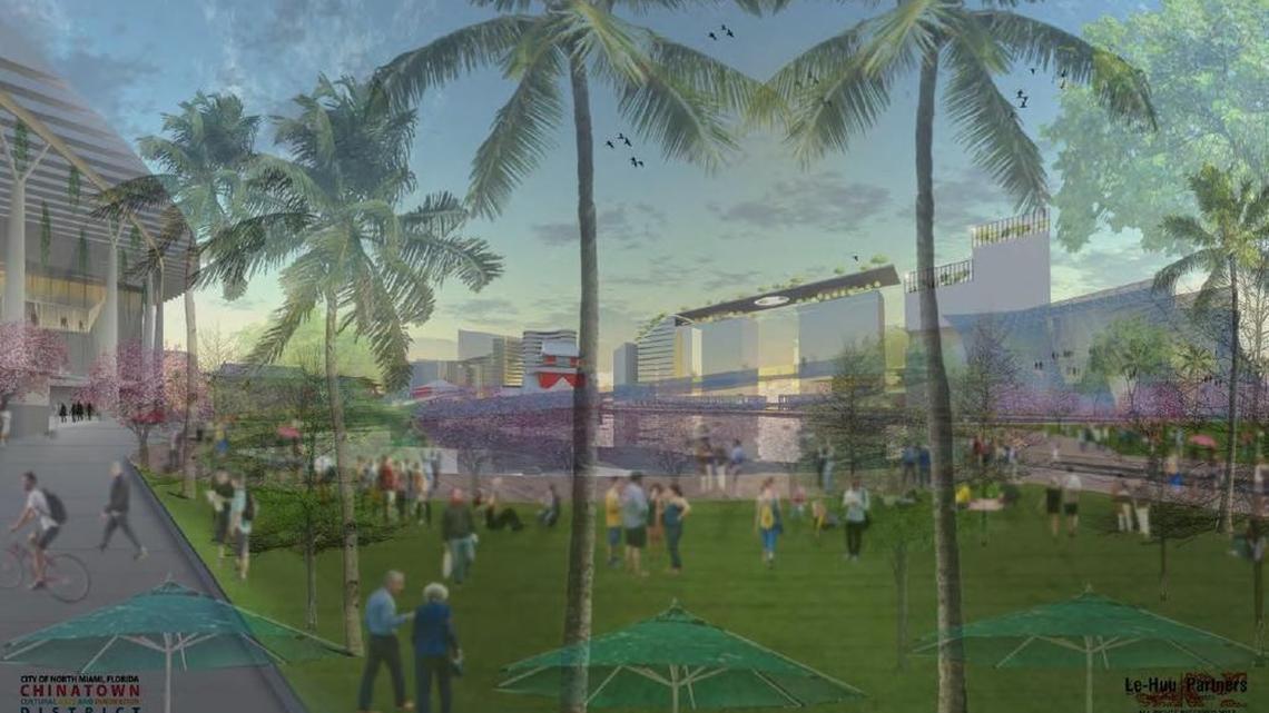 Rendering of a central park that North Miami hopes will be an attraction in the city’s Chinatown arts district.