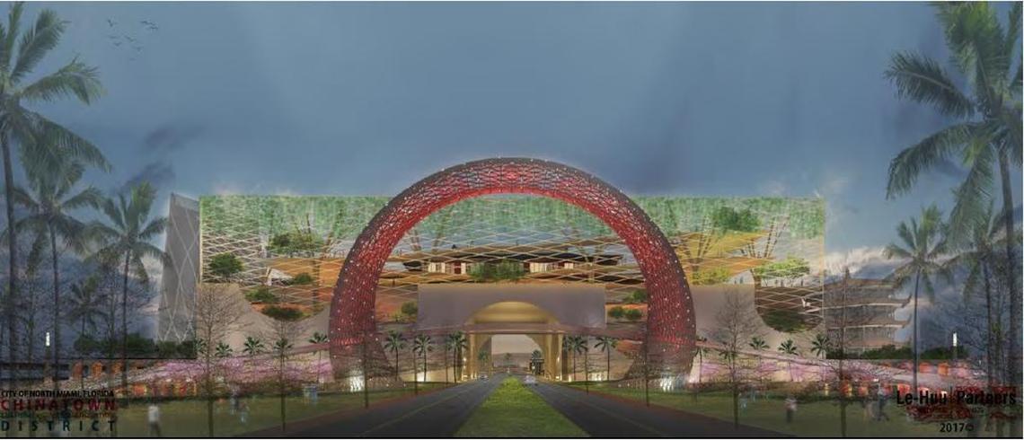 Rendering of the gateway hotel that North Miami hopes will be an attraction in the city’s Chinatown arts district.
