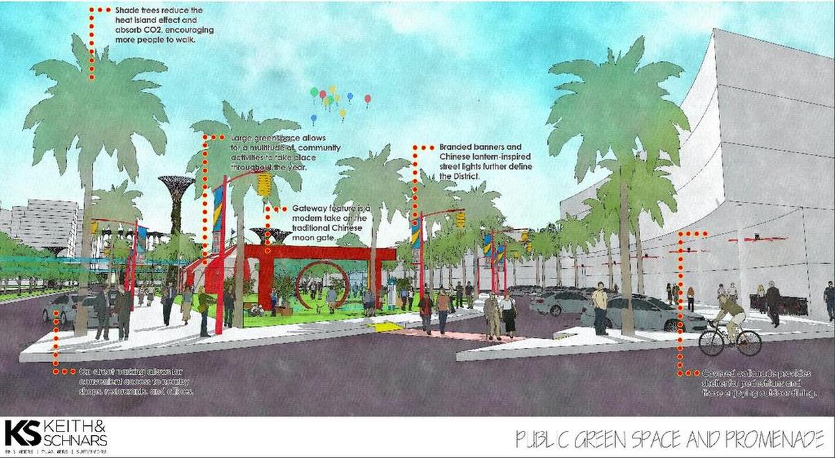North Miami’s Chinatown arts district could include a promenade with shade trees and street lights inspired by Chinese lanterns.