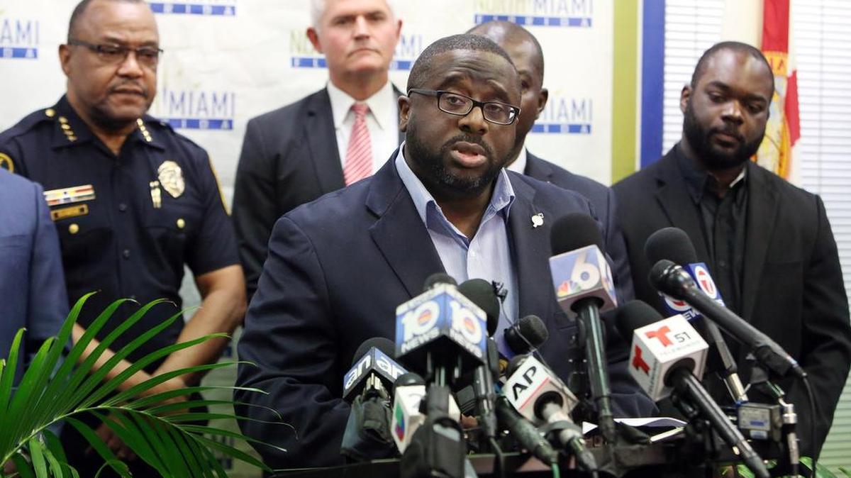 North Miami City Manager Larry Spring speaks at a press conference in July