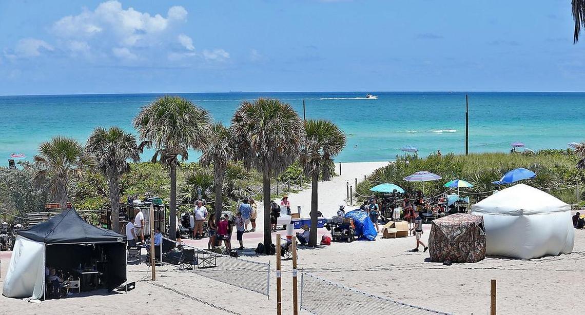 Crews film along Miami Beach near 72nd Street in May for the upcoming season of the FX series “American Crime Story,” which will focus on the murder of Gianni Versace.