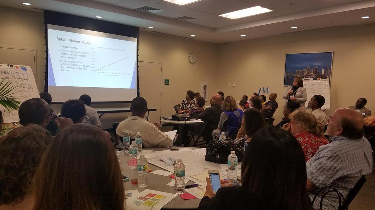 Debbie Love, planning director for the consulting firm Keith and Schnars, presents the city’s Chinatown plan at a North Miami meeting