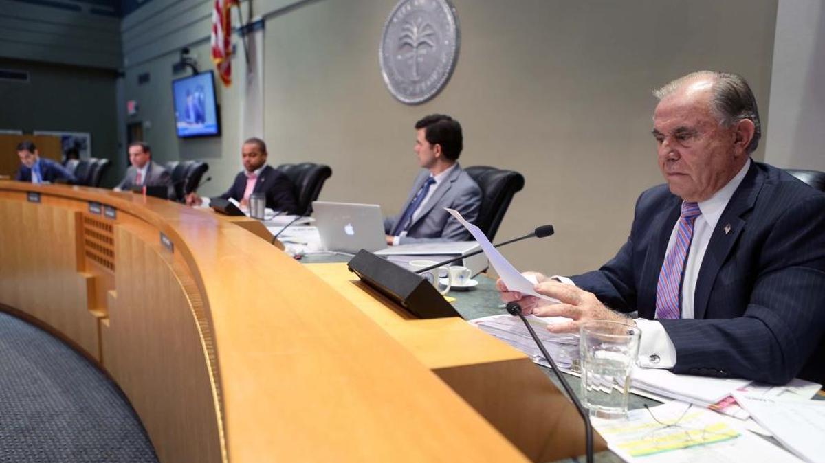 Left to right: Commissioners Francis Suarez, Frank Carollo, Keon Hardemon, Ken Russell, and Wifredo “Willy” Gort