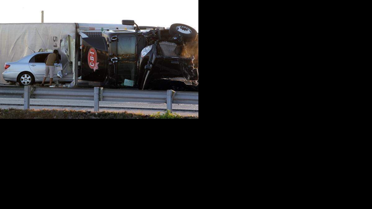 
A car crashed into a rolled-over truck on southbound Florida’s turnpike Wednesday morning in a chain of events that involved other vehicles and a dramatic rescue. The stretch of highway near SW Eighth Street was shut down.


