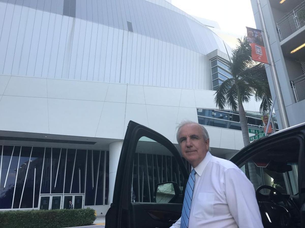 Miami-Dade Mayor Carlos Gimenez before leaving Marlins Park, where he had a tour of the county-owned ballpark by new owner Derek Jeter.