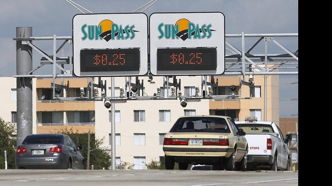
Sunpass sensors hang beneath the variable toll signs on the Northbound I-95 Express lanes between I-195 and NW 61st Street.
