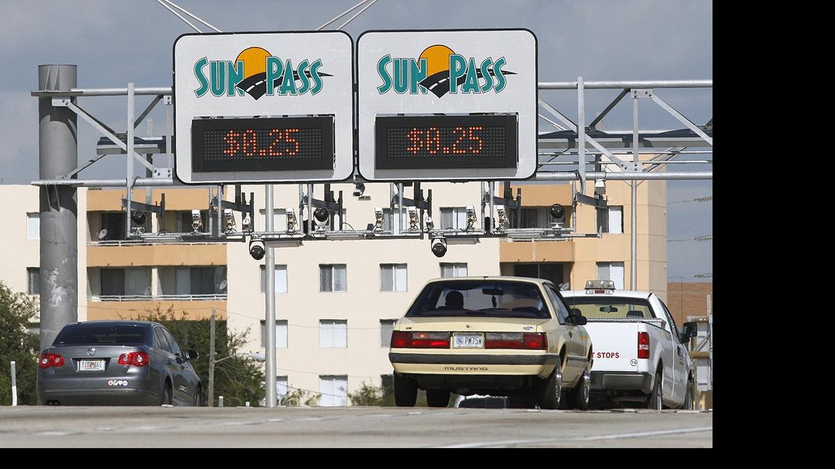
Sunpass sensors hang beneath the variable toll signs on the Northbound I-95 Express lanes between I-195 and NW 61st Street.
