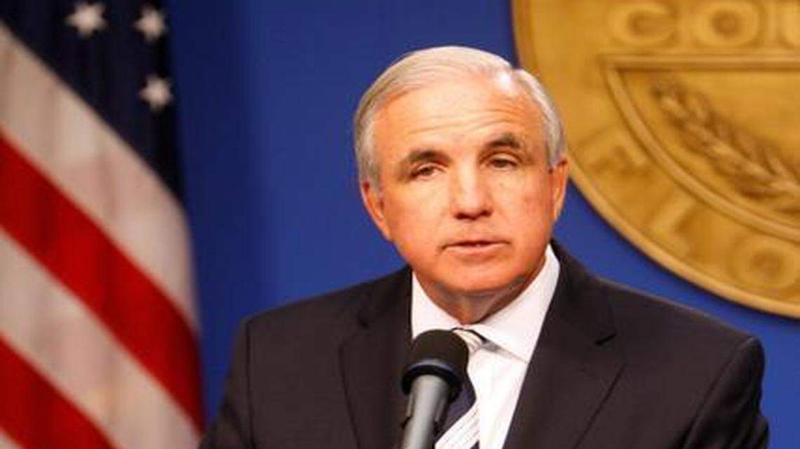 
Miami-Dade Mayor Carlos Gimenez unveils his budget proposal at County Hall on Tuesday, July 8.
