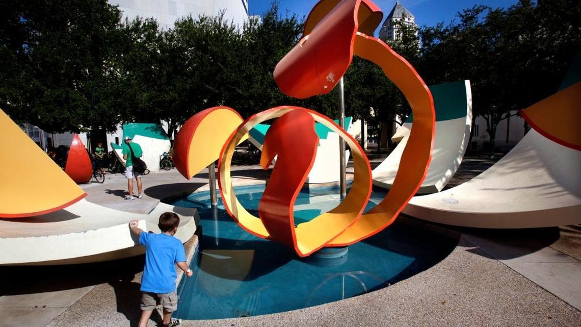 “Dropped Bowl with Scattered Slices and Peels,” 1990, by Claes Oldenburg and Coosje van Bruggen, outside Miami-Dade government center in downtown Miami.