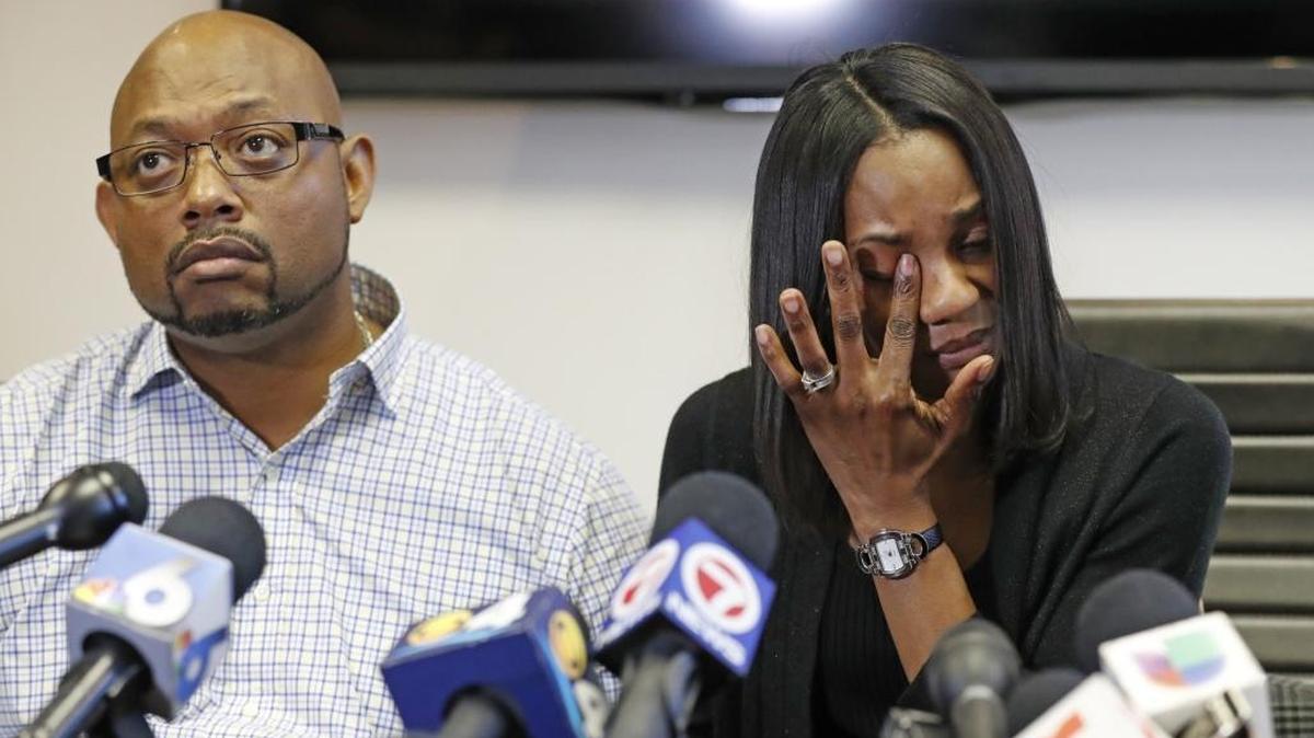 Donald and Doreen Mincey, parents of Connor Mincey, a 22-month-old boy who died of meningitis, speak to the media at their attorney’s office on Dec. 14, 2017. Baby Connor is one of two children at a Miami daycare center who died of meningitis. Florida health officials have yet to identify the source of the children’s infection.