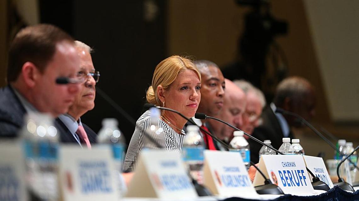 Florida Attorney General Pam Bondi was among members of the Constitutional Revision Commission who listened to residents during a town hall meeting at Florida International University’s main campus in Miami on Thursday April 06, 2017.