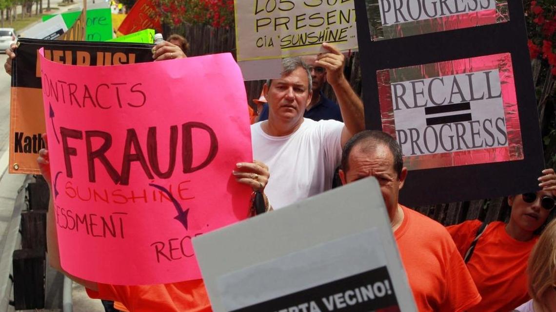 Condo residents protest in the city of Doral on April 16, 2016.
