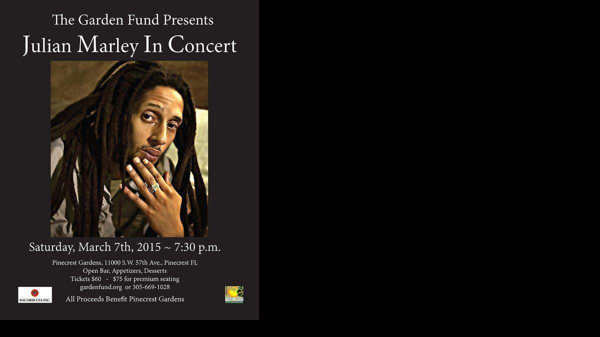 
Julian Marley in concert 7:30 p.m. March 7 at Pinecrest Gardens.
