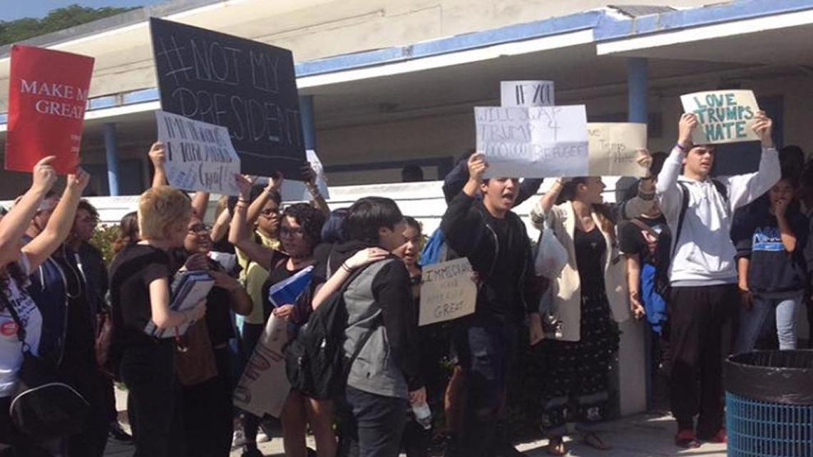Miami Palmetto Senior High School students protested Thursday afternoon for 15 minutes against President-elect Donald Trump.