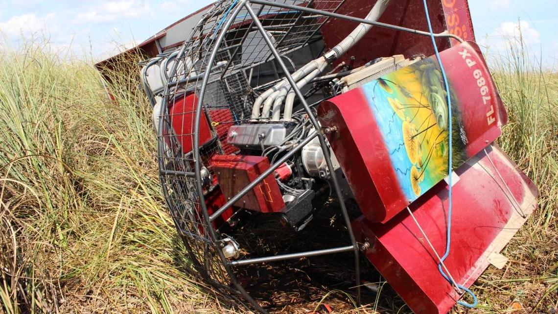 The airboat that crashed last year in the Everglades, killing recent University of Miami graduate Elizabeth Goldenberg. Prosecutors this week decided they could not criminally charge the craft’s skipper.
