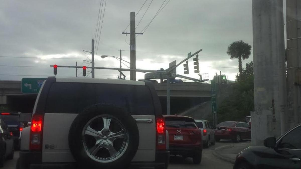 Traffic is backed up at the Northwest 95th Street entrance to I-95.