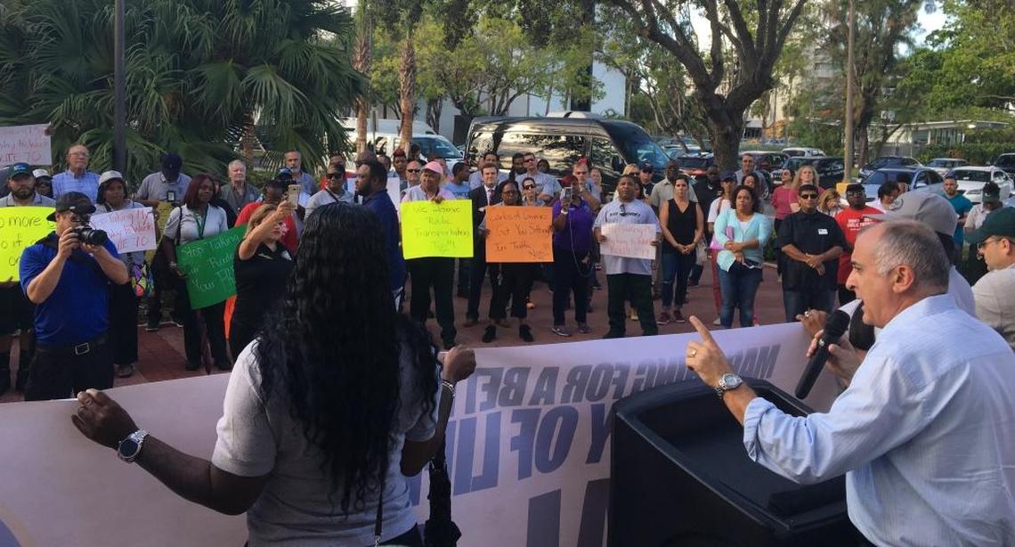 Esteban “Steve” Bovo, chairman of the Miami-Dade County Commission, addresses a “transit” rally at the Cutler Bay Town Hall on Monday, Oct. 16, 2017.