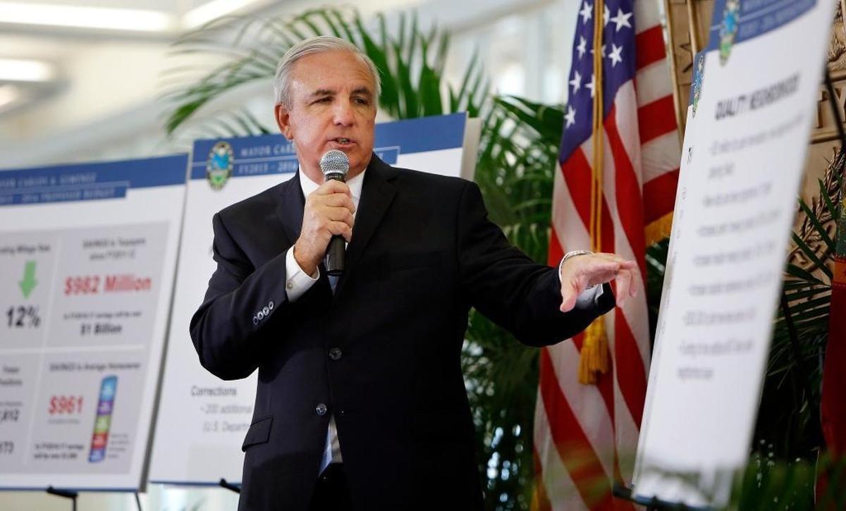 Mayor Carlos Gimenez unveils his 2016 budget in July 2015. He recently flew to China on the hunt for cheaper alternatives to expanding the county’s Metrorail system into the suburbs.