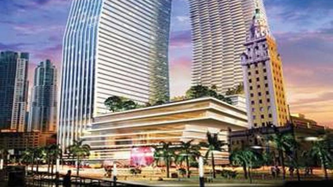 A rendering of the original plans by Related Group for a cultural center and private towers at 520 Biscayne Blvd.
