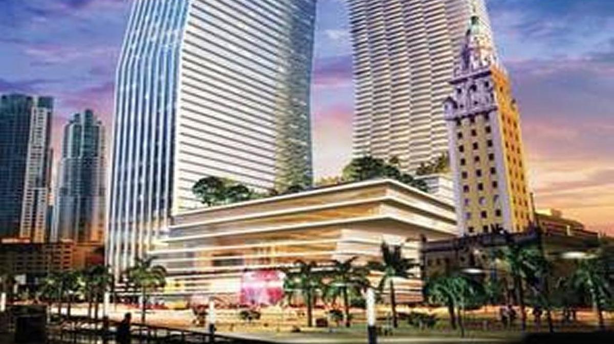 A rendering of the original plans by Related Group for a cultural center and private towers at 520 Biscayne Blvd.
