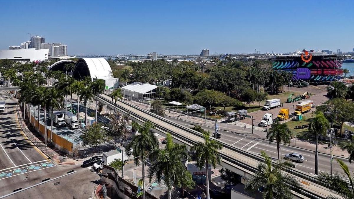 The stages are set on Wednesday, March 22, 2017 as final preparations are done for this weekends Ultra fest in downtown Miami.