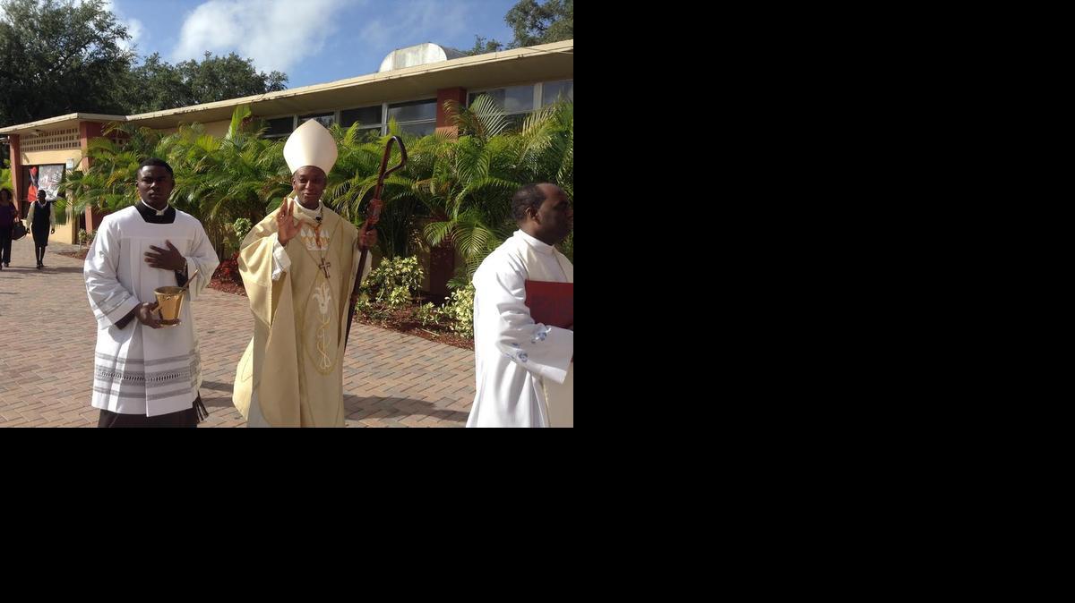 
Cardinal Chibly Langlois, the first Haitian cardinal in the church’s history, celebrated Mass Sunday morning at Notre Dame d’Haiti Catholic Church in Little Haiti. 
