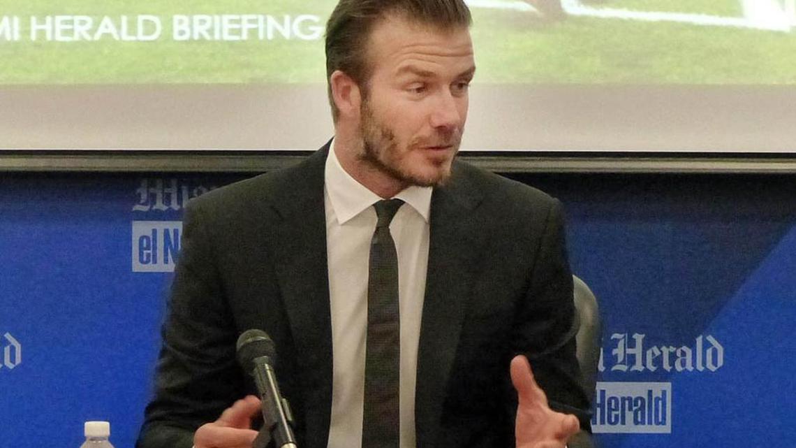 David Beckham promoting his plans for a Miami Major League Soccer team.