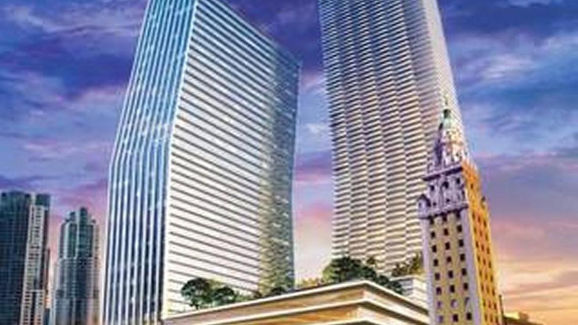 A rendering of Related Group’s proposal for the Miami Dade College 520 Biscayne Blvd. site, as designed by Arquitectonica.