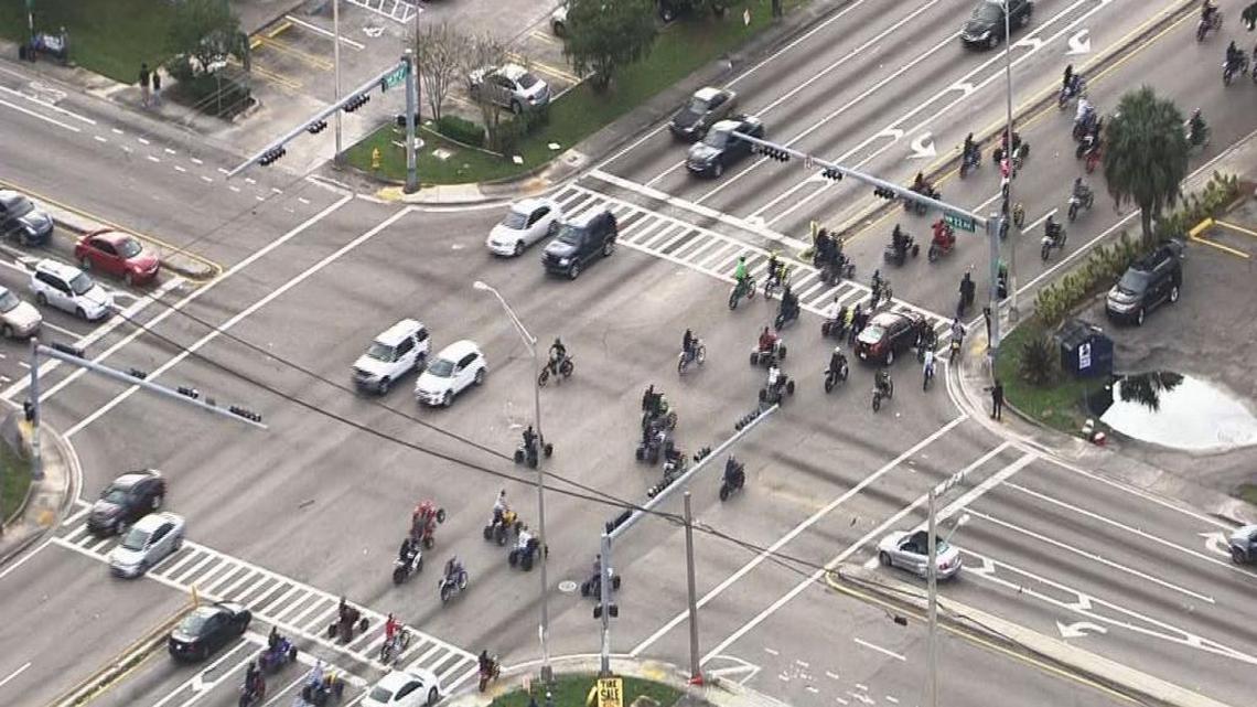 Dozens of ATV and dirt bike riders rode through the streets of South Florida on Martin Luther King Jr. Day on Monday, Jan. 18, 2016.