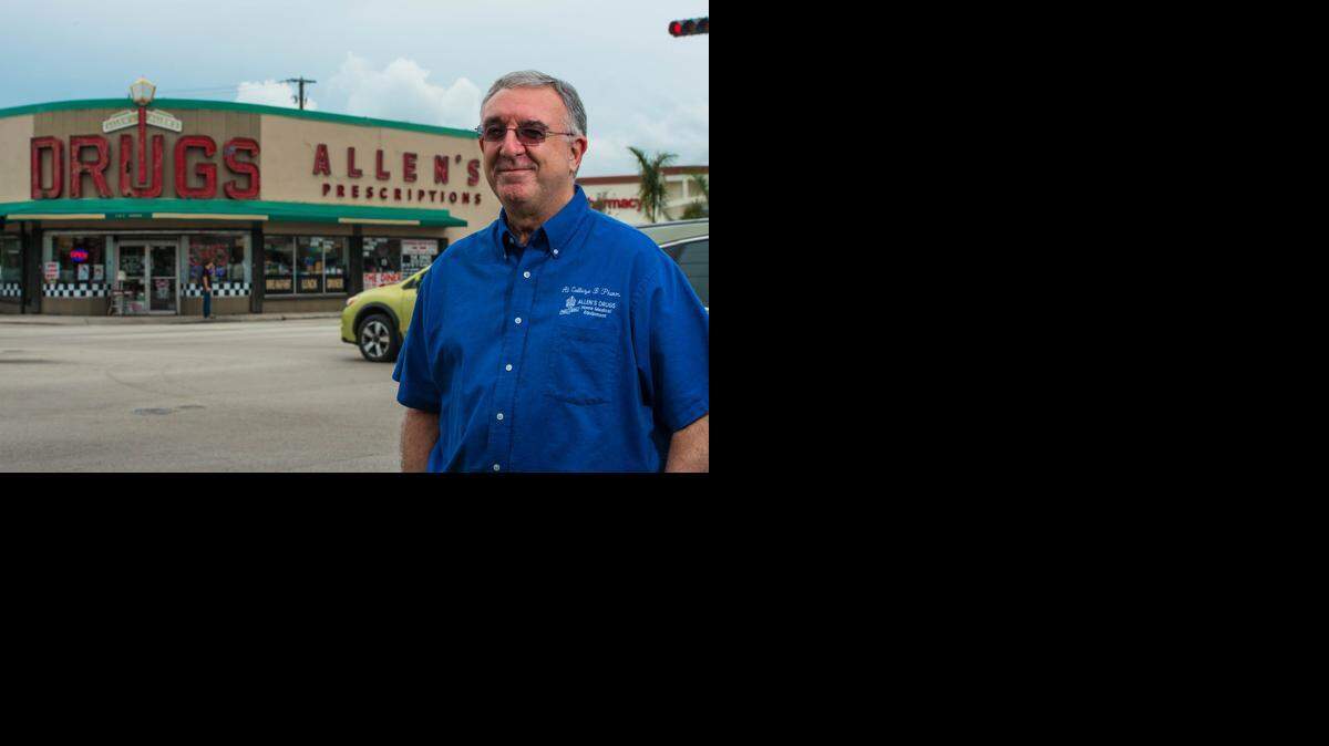 
Al Collazo, owner of Allen's Drugs Home Medical Equipment pharmacy, poses for a portrait outside of the iconic Coral Gables store on Wednesday, Oct. 22, 2014. The store’s diner and medical-supply businesses will remain open, but the pharmacy part of the business was sold to CVS.
