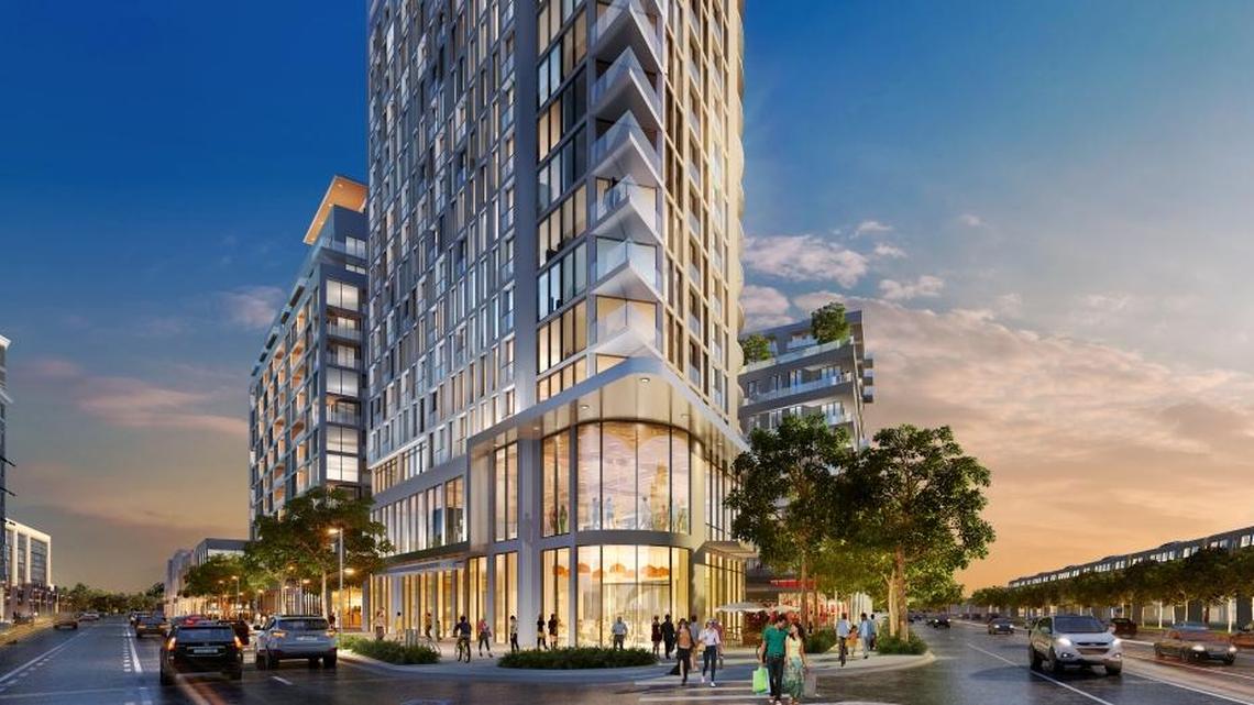 A rendering shows a proposed new hotel and apartments on the corner of Red Road and U.S. 1 at the Shops at Sunset Place in South Miami. But the plan ran into a buzz saw at the city commission.