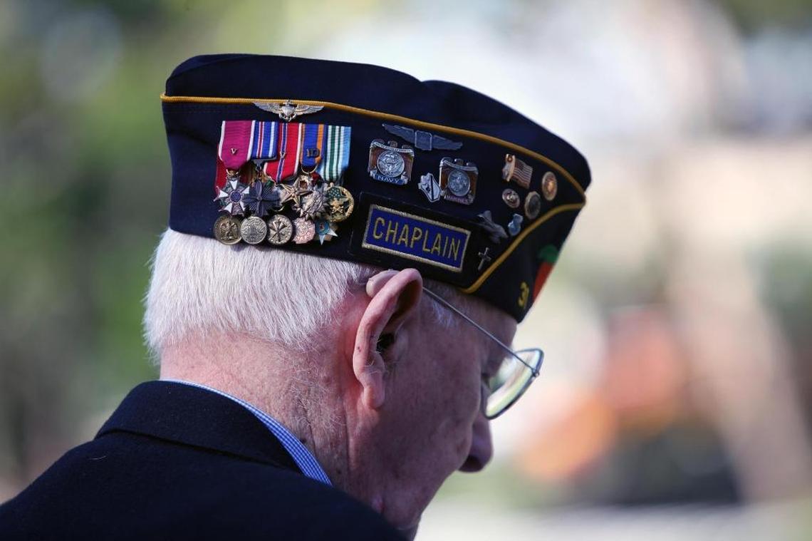 John Waterstreet, chaplain of the American Legion Post of the Korea and Vietnam Veterans, during the dedication of the Blue Star Memorial Marker at Fuchs Park in South Miami on Tuesday, Dec. 5, 2017.